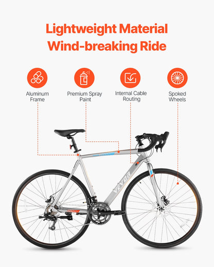 Road Bike, 700C Wheels Racing Bike, L-TWOO 14 Speeds Drivetrain City Commuter Road Bicycle, Urban Adult Sport Bike With Lightweight Aluminum Alloy Frame, Drop Bar, Disc Brake, For Men Women - Loving My Life Outdoors