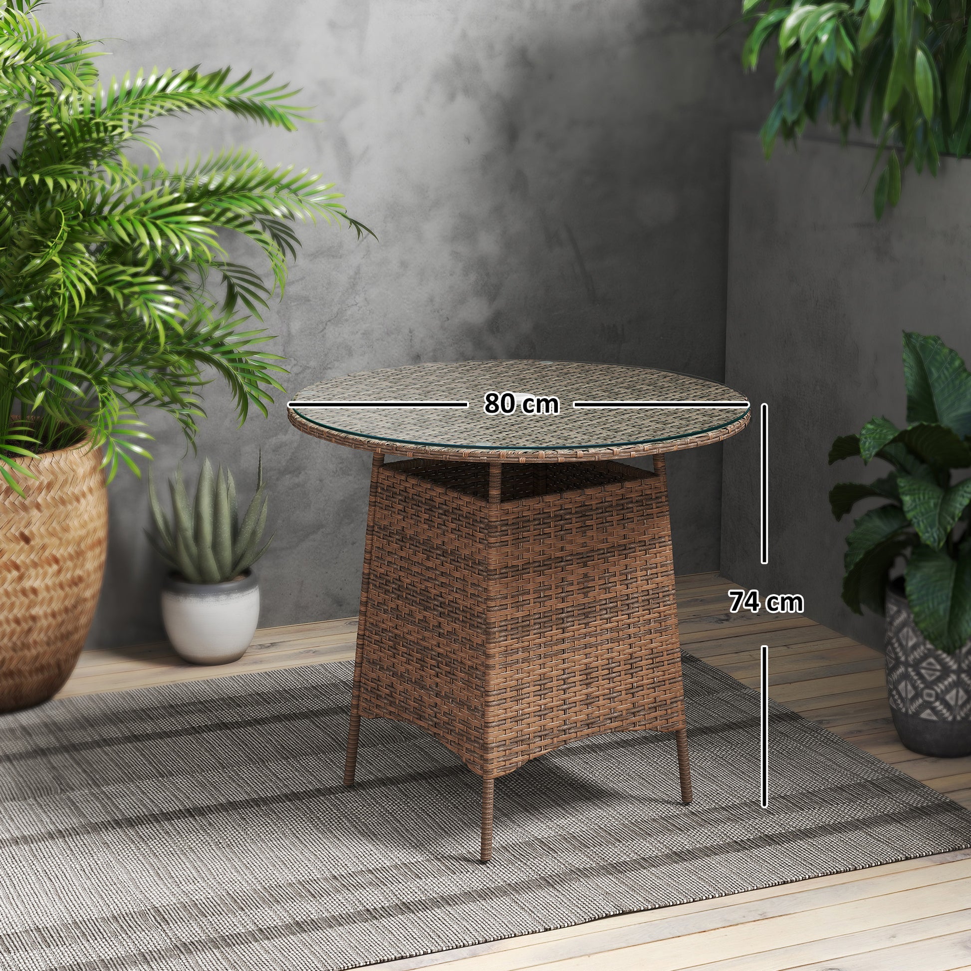Wicker Garden Rattan Table, Patio Furniture Outdoor Coffee Table With Umbrella Hole And Tempered Glass Top, Brown - Loving My Life Outdoors