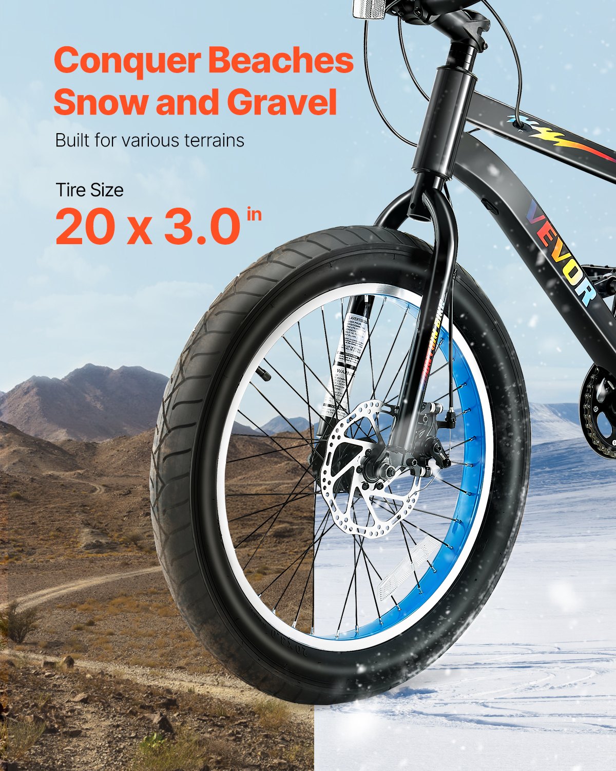 VEVOR Mountain Bike, 20 Inch MTB Bicycle With 7 Speeds SHIMANO Twist Shifting, Comfort Saddle, Dual Disc Brakes, High Carbon Steel Frame, Fat Tire Sport Cycling Bicycle For Trail Snow - Loving My Life Outdoors