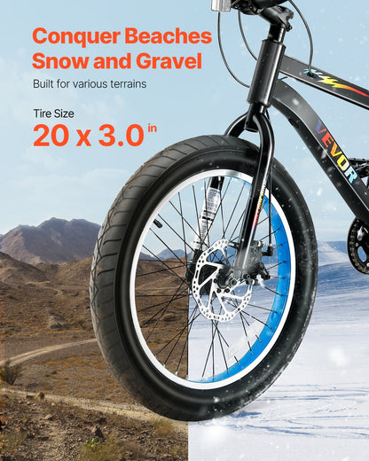 VEVOR Mountain Bike, 20 Inch MTB Bicycle With 7 Speeds SHIMANO Twist Shifting, Comfort Saddle, Dual Disc Brakes, High Carbon Steel Frame, Fat Tire Sport Cycling Bicycle For Trail Snow - Loving My Life Outdoors