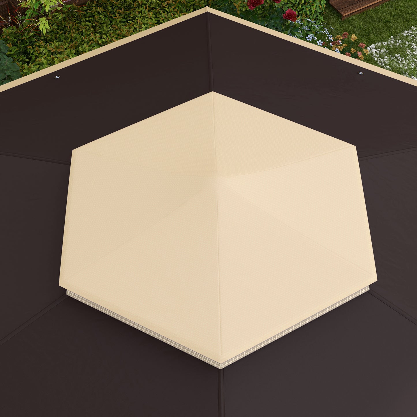 13' x 13' Pop Up Gazebo Hexagonal Canopy Shelter with 6 Zippered Mesh Netting for Patio, Backyard, Garden, Wedding, Party, Beige - Loving My Life Outdoors