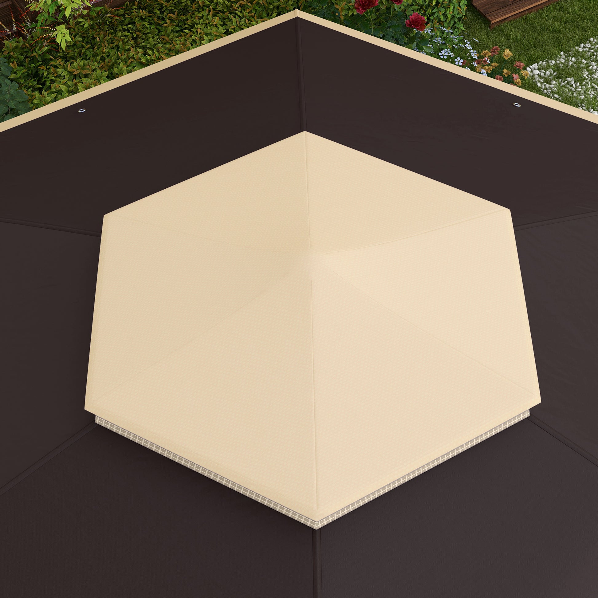 13' x 13' Pop Up Gazebo Hexagonal Canopy Shelter with 6 Zippered Mesh Netting for Patio, Backyard, Garden, Wedding, Party, Beige - Loving My Life Outdoors