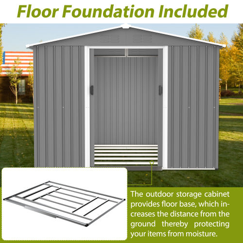 8x6 FT Outdoor Tool Storage Shed With Metal Foundation & Lockable Doors, All Weather Metal Sheds For Garden, Patio, Backyard, Lawn, Gray - Loving My Life Outdoors