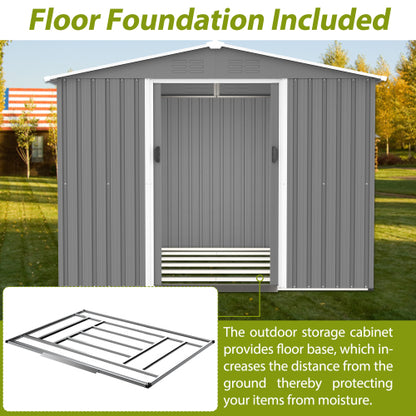 8x6 FT Outdoor Tool Storage Shed With Metal Foundation & Lockable Doors, All Weather Metal Sheds For Garden, Patio, Backyard, Lawn, Gray - Loving My Life Outdoors