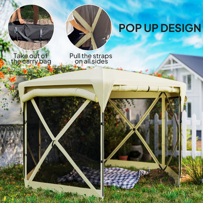 11 X 11ft Pop Up Gazebo Screen Tent With Removable Roof Cover, Roll-up Wind Panels For Camping, Backyard, Beige - Loving My Life Outdoors
