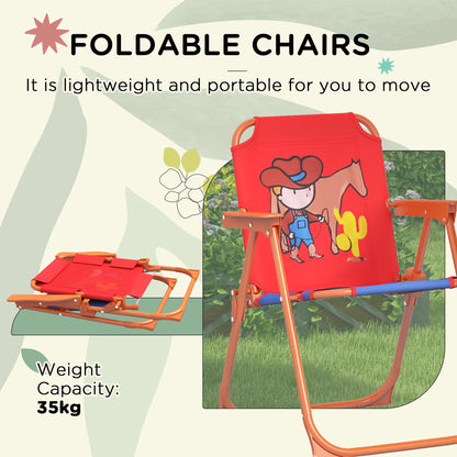 Kids Picnic Table And Chair Set, Cowboy Themed Outdoor Garden Furniture W/ Foldable Chairs, Adjustable Parasol - Loving My Life Outdoors