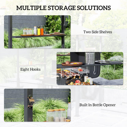 8' x 5' Outdoor Grill Gazebo, Barbecue Gazebo Shelter with LED Light, 2 Side Shelves, Hooks, Bottle Opener, Khaki - Loving My Life Outdoors