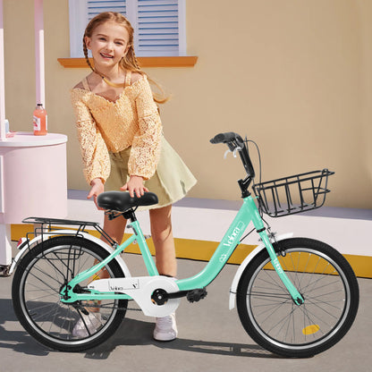 A20182 20 Inch Kids Bike For Boys & Girls, Children's Bicycle With Coaster Brake & V-Brake, 1-Speed, Chain Guard & Rear Rack, Lightweight Steel Frame Pink, Green, Purple, White - Loving My Life Outdoors