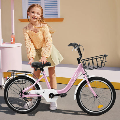 A20182 20 Inch Kids Bike For Boys & Girls, Children's Bicycle With Coaster Brake & V-Brake, 1-Speed, Chain Guard & Rear Rack, Lightweight Steel Frame Pink, Green, Purple, White - Loving My Life Outdoors