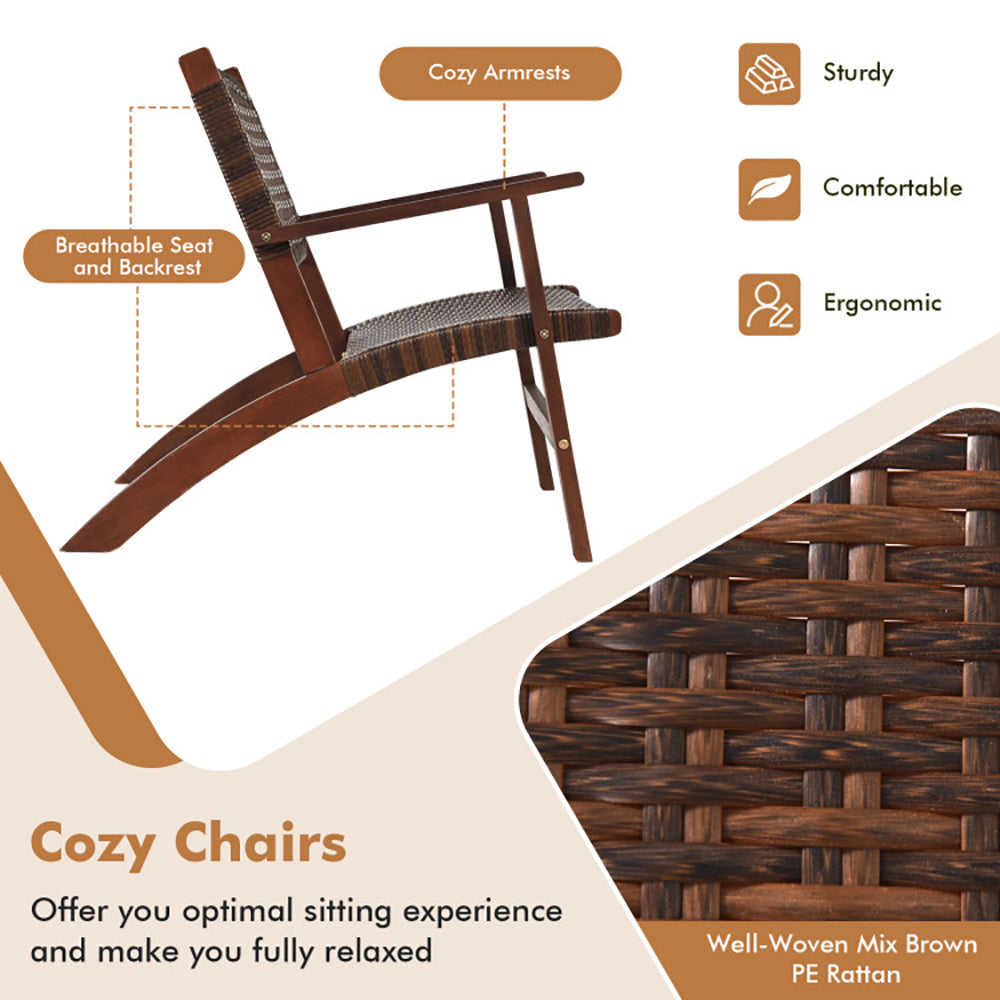 3 Pieces Outdoor Wooden Patio Rattan Furniture Set - Loving My Life Outdoors