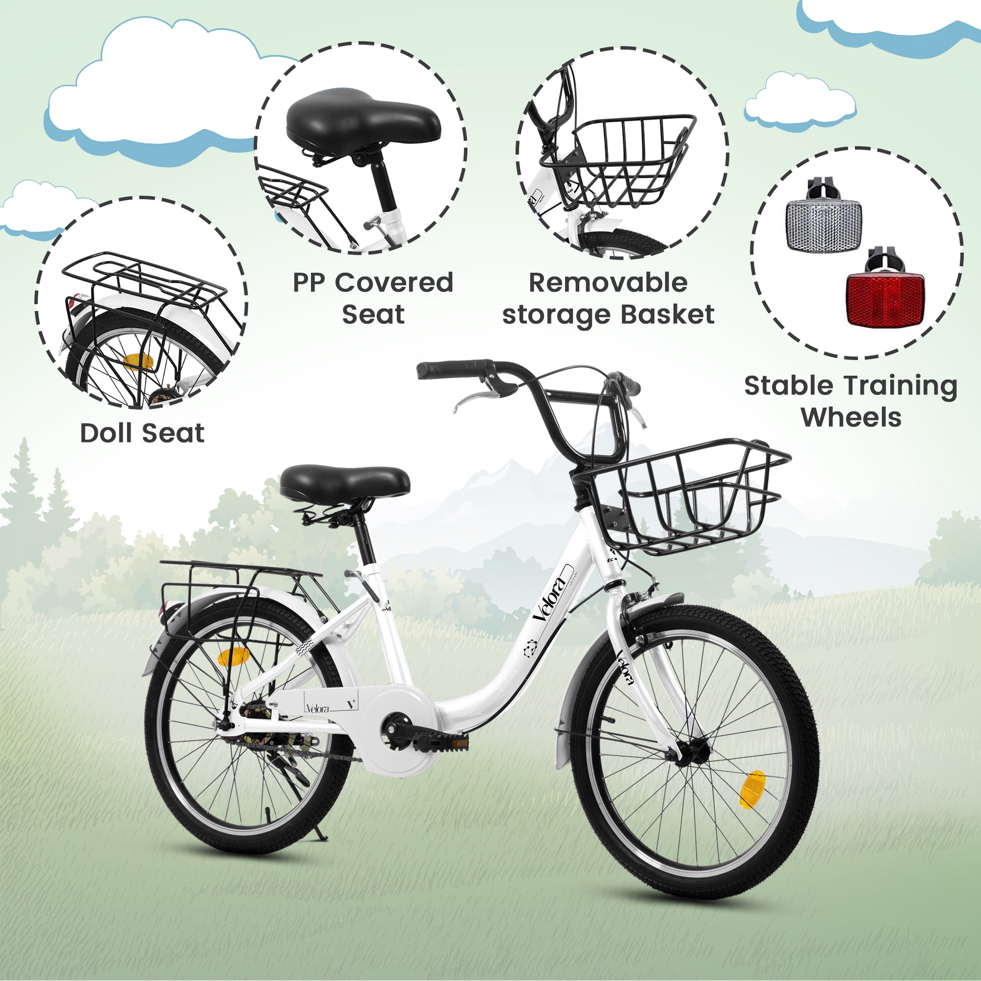 A20182 20 Inch Kids Bike For Boys & Girls, Children's Bicycle With Coaster Brake & V-Brake, 1-Speed, Chain Guard & Rear Rack, Lightweight Steel Frame Pink, Green, Purple, White - Loving My Life Outdoors