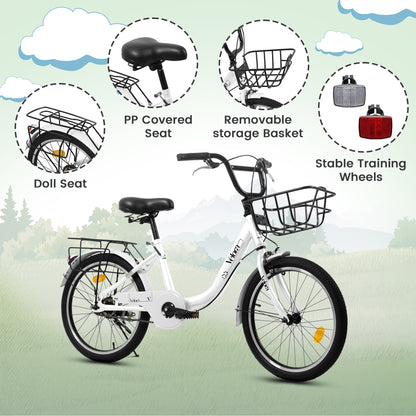 A20182 20 Inch Kids Bike For Boys & Girls, Children's Bicycle With Coaster Brake & V-Brake, 1-Speed, Chain Guard & Rear Rack, Lightweight Steel Frame Pink, Green, Purple, White - Loving My Life Outdoors
