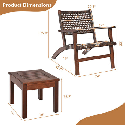 3 Pieces Outdoor Wooden Patio Rattan Furniture Set - Loving My Life Outdoors