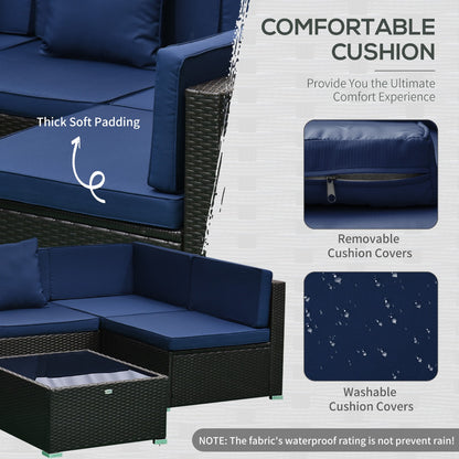 7 Piece Set Rattan Sofa Luxury Modular Conversation Outdoor Furniture - Deep Blue - Loving My Life Outdoors