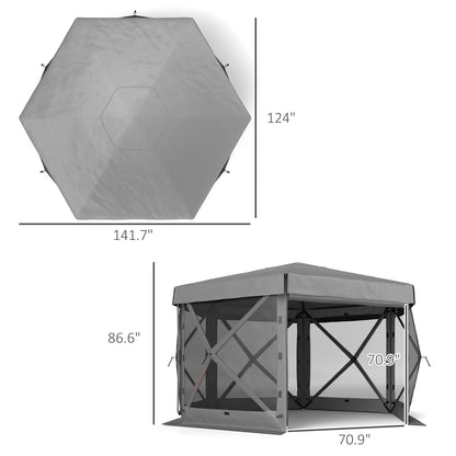 12' x 12' Hexagonal Pop Up Gazebo Canopy Tent with 5 Sidewalls, Outdoor Canopy Shelter with Carry Bag, Dark Gray - Loving My Life Outdoors