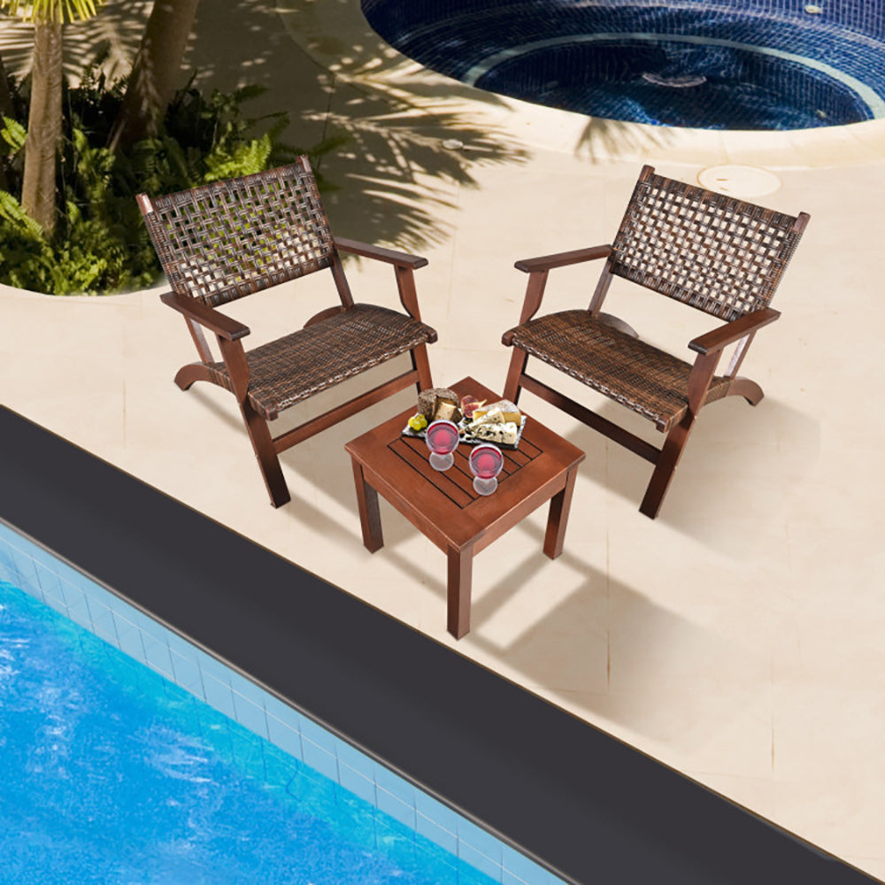 3 Pieces Outdoor Wooden Patio Rattan Furniture Set - Loving My Life Outdoors