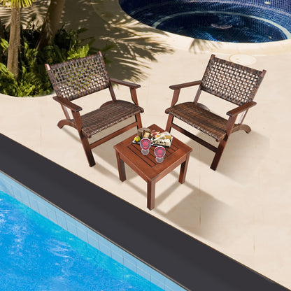 3 Pieces Outdoor Wooden Patio Rattan Furniture Set - Loving My Life Outdoors