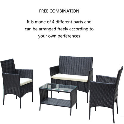 4 PC Rattan Patio Furniture Set Outdoor Patio Cushioned Seat Wicker Sofa Beige Cushion - Loving My Life Outdoors