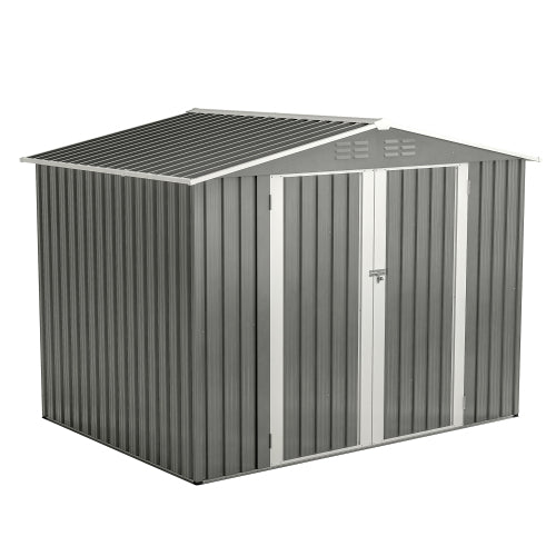 8 X 6 FT Outdoor Waterproof Garden Tool Storage Sheds With Metal Foundation With Floor Frame, Tool Shed With Lockable Hinged Doors & Air Vents, Storage House Waterproof For Backyard, Lawn, Gray - Loving My Life Outdoors