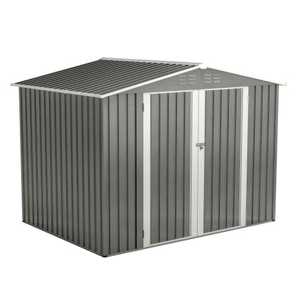 8 X 6 FT Outdoor Waterproof Garden Tool Storage Sheds With Metal Foundation With Floor Frame, Tool Shed With Lockable Hinged Doors & Air Vents, Storage House Waterproof For Backyard, Lawn, Gray - Loving My Life Outdoors