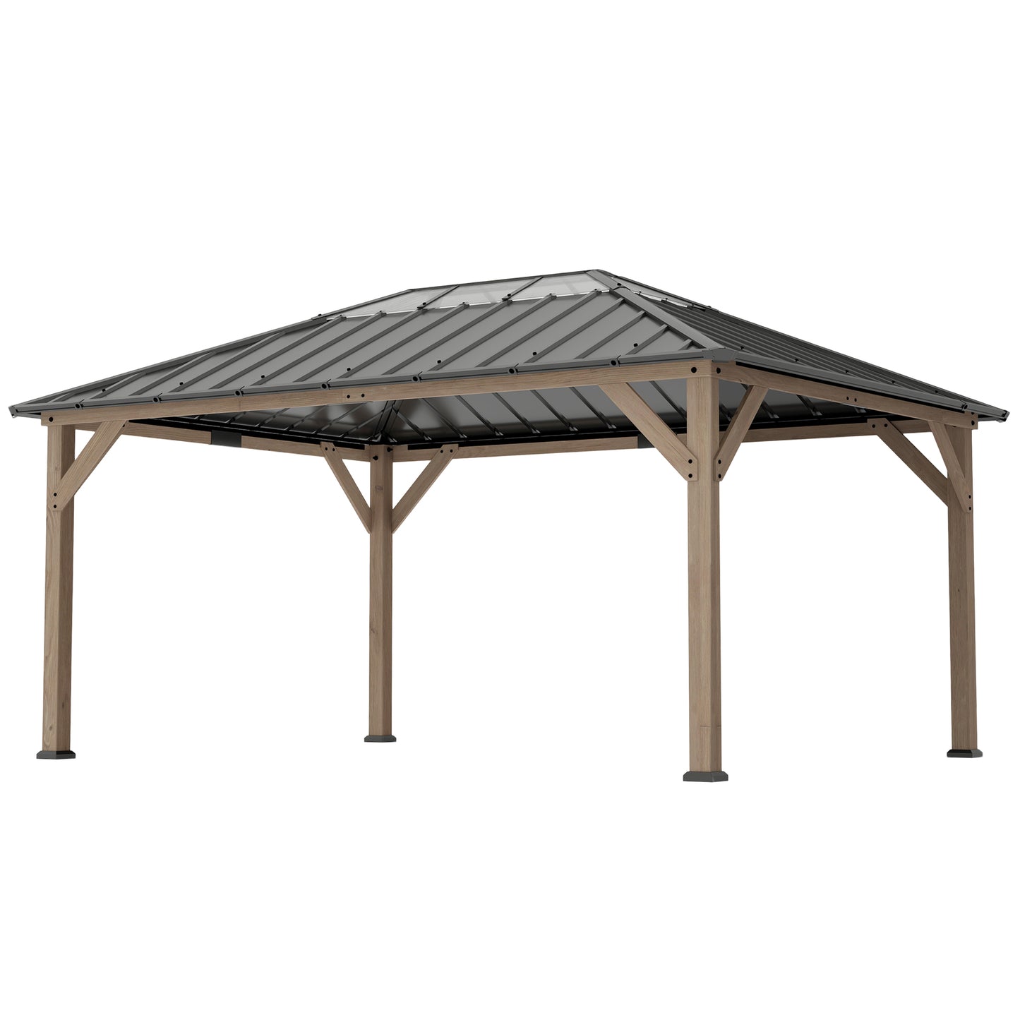 12' x 16' Hardtop Gazebo with Galvanized Steel Roof, UPF50+ Wood Permanent Pavilion with Clear Roof Top, Light Walnut - Loving My Life Outdoors