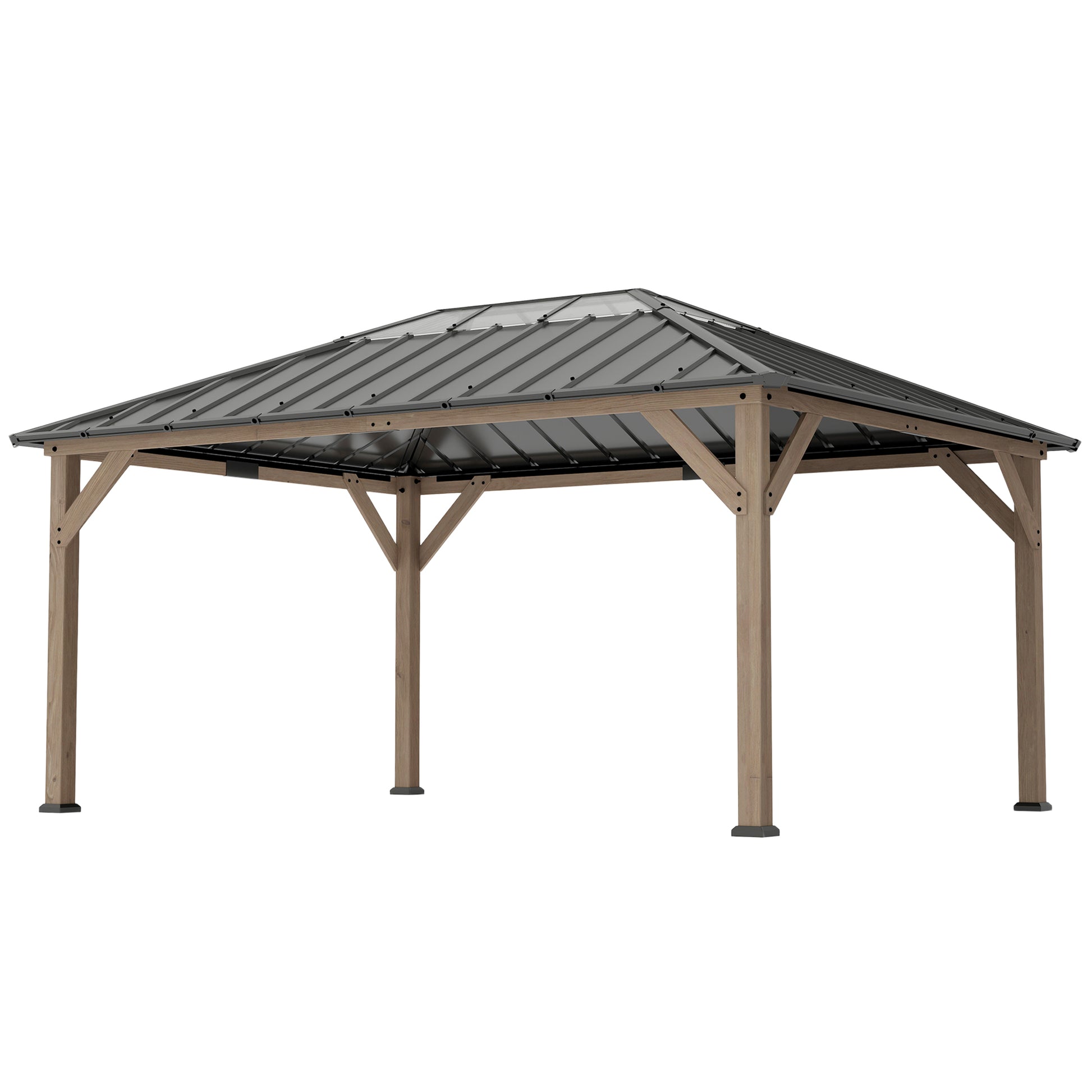 12' x 16' Hardtop Gazebo with Galvanized Steel Roof, UPF50+ Wood Permanent Pavilion with Clear Roof Top, Light Walnut - Loving My Life Outdoors