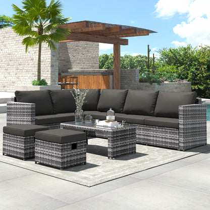 Garden Corner Sofa Set Rattan Sofa Outdoor Furniture With Coffee Table 2 Stools - Loving My Life Outdoors