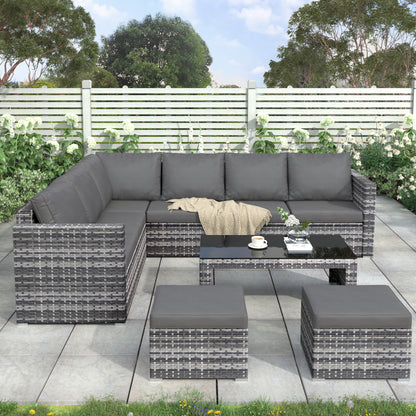Garden Corner Sofa Set Rattan Sofa Outdoor Furniture With Coffee Table 2 Stools - Loving My Life Outdoors
