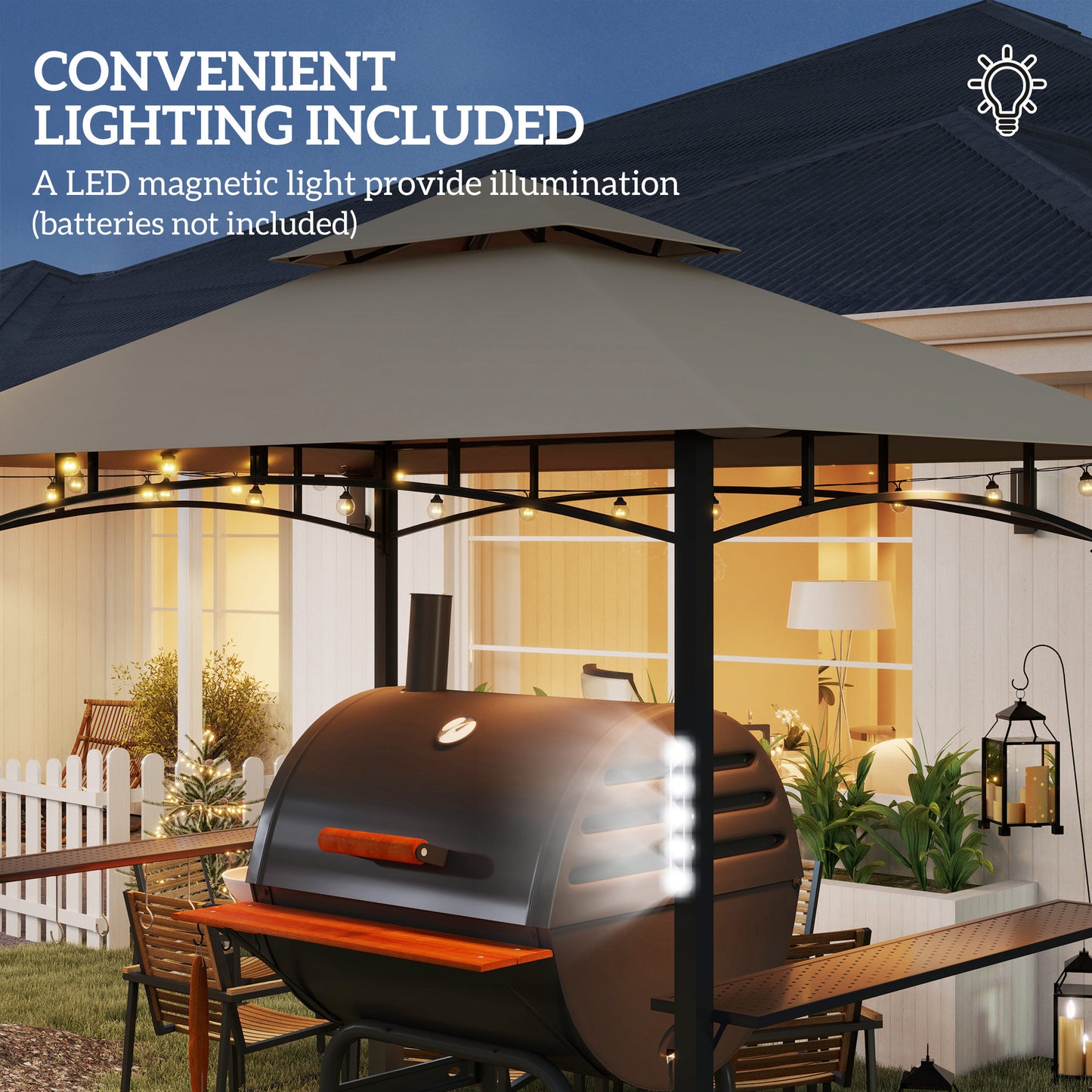 8' x 5' Outdoor Grill Gazebo, Barbecue Gazebo Shelter with LED Light, 2 Side Shelves, Hooks, Bottle Opener, Khaki - Loving My Life Outdoors