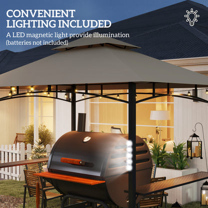 8' x 5' Outdoor Grill Gazebo, Barbecue Gazebo Shelter with LED Light, 2 Side Shelves, Hooks, Bottle Opener, Khaki - Loving My Life Outdoors
