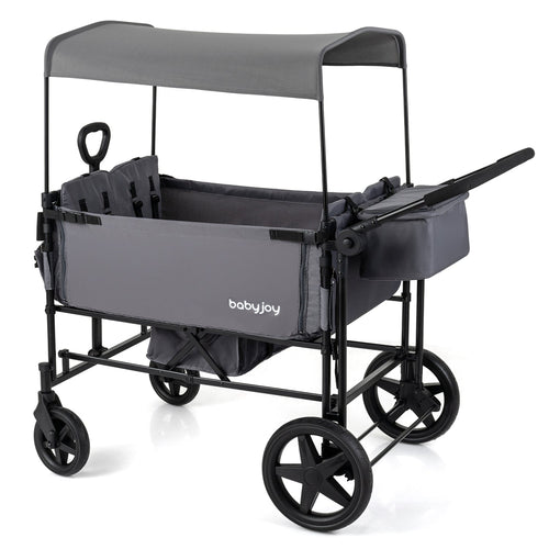 Foldable Wagon Stroller for 4 Kids with Removable Canopy and Adjustable Push