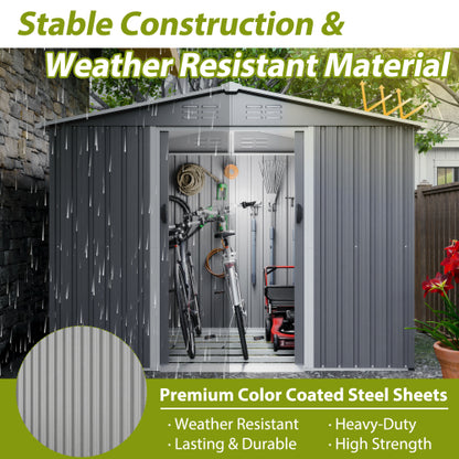 8x6 FT Outdoor Tool Storage Shed With Metal Foundation & Lockable Doors, All Weather Metal Sheds For Garden, Patio, Backyard, Lawn, Gray - Loving My Life Outdoors