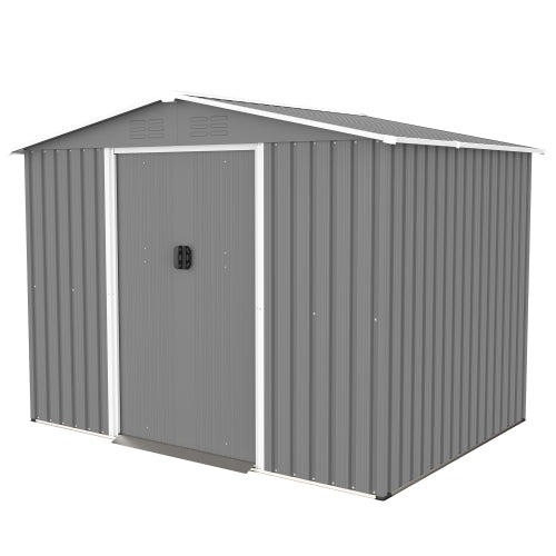 8x6 FT Outdoor Tool Storage Shed With Metal Foundation & Lockable Doors, All Weather Metal Sheds For Garden, Patio, Backyard, Lawn, Gray - Loving My Life Outdoors