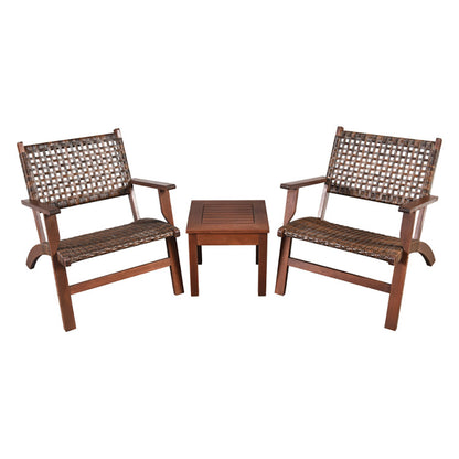3 Pieces Outdoor Wooden Patio Rattan Furniture Set - Loving My Life Outdoors