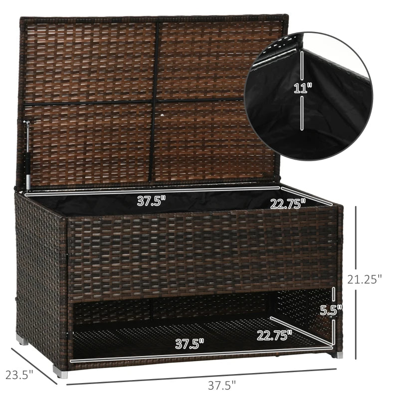 Outdoor Deck Box & Shoe Storage, PE Rattan Wicker Towel Rack With Liner For Indoor, Outdoor, Patio Furniture Cushions, Pool, Garden Tools, Brown - Loving My Life Outdoors