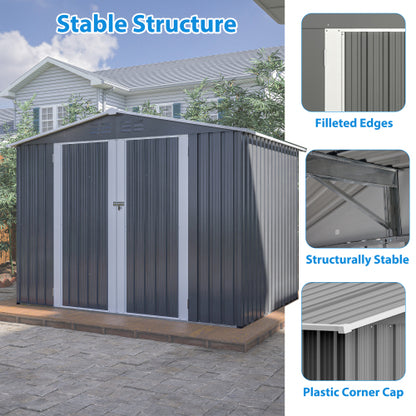 8 X 6 FT Outdoor Waterproof Garden Tool Storage Sheds With Metal Foundation With Floor Frame, Tool Shed With Lockable Hinged Doors & Air Vents, Storage House Waterproof For Backyard, Lawn, Gray - Loving My Life Outdoors