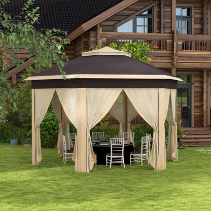 13' x 13' Pop Up Gazebo Hexagonal Canopy Shelter with 6 Zippered Mesh Netting for Patio, Backyard, Garden, Wedding, Party, Beige - Loving My Life Outdoors