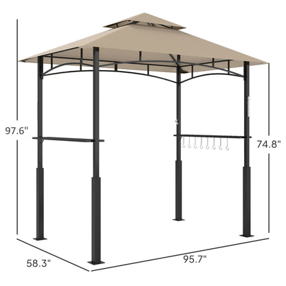 8' x 5' Outdoor Grill Gazebo, Barbecue Gazebo Shelter with LED Light, 2 Side Shelves, Hooks, Bottle Opener, Khaki - Loving My Life Outdoors