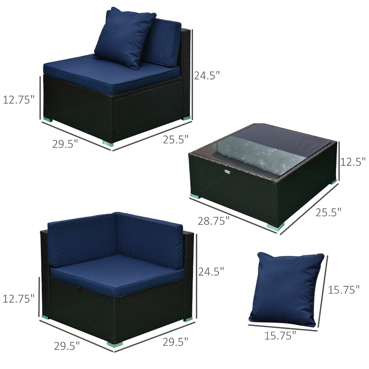 7 Piece Set Rattan Sofa Luxury Modular Conversation Outdoor Furniture - Deep Blue - Loving My Life Outdoors