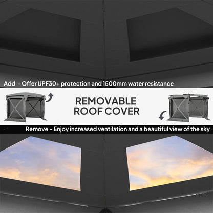 11 x 11ft Pop Up Gazebo Screen Tent with Removable Roof Cover, Roll-up Wind Panels for Camping, Backyard, Dark Gray - Loving My Life Outdoors