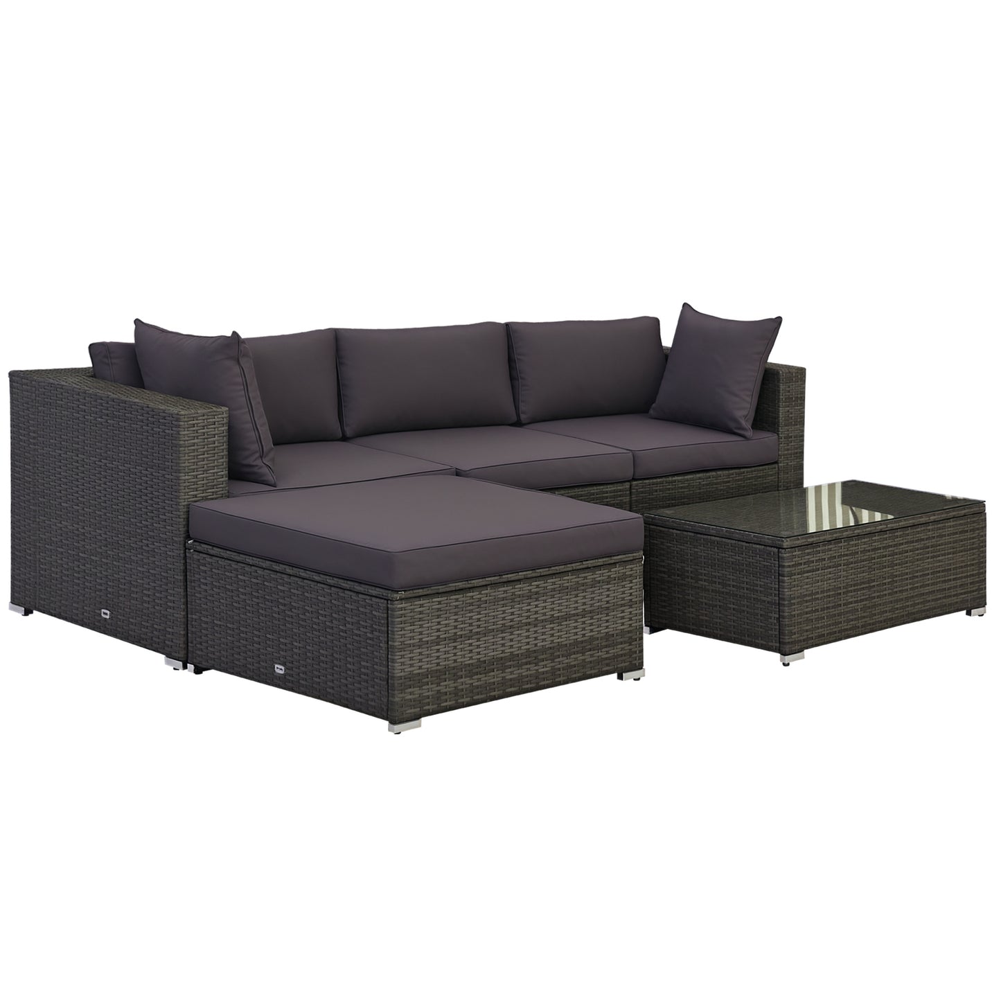 5-Piece Outdoor Sectional Furniture, Patio Sofa Set, PE Wicker Couch, Cushions, Pillows, Ottoman, Table, Charcoal - Loving My Life Outdoors