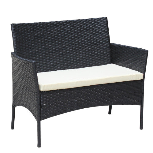 4 PC Rattan Patio Furniture Set Outdoor Patio Cushioned Seat Wicker Sofa Beige Cushion - Loving My Life Outdoors