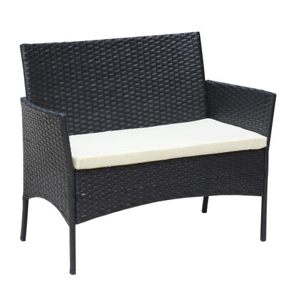 4 PC Rattan Patio Furniture Set Outdoor Patio Cushioned Seat Wicker Sofa Beige Cushion - Loving My Life Outdoors