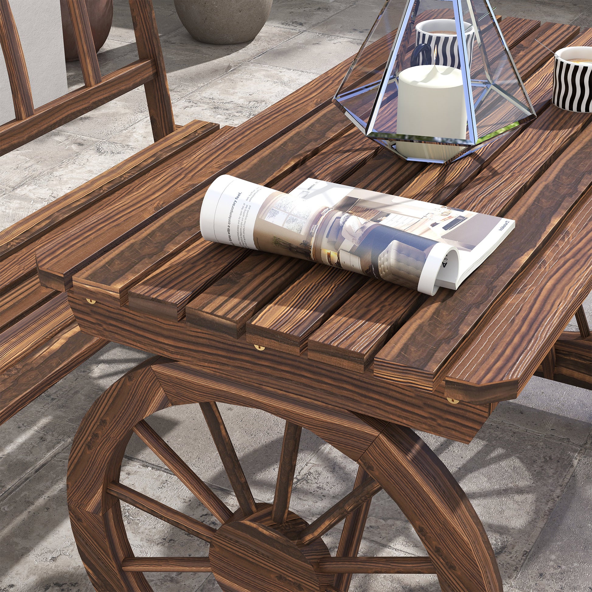 Patio Table and Chairs for 4 People, Wagon Wheel Design, Outdoor Furniture Set for Backyard, Garden, Carbonized - Loving My Life Outdoors