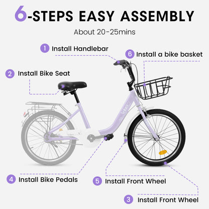 A20182 20 Inch Kids Bike For Boys & Girls, Children's Bicycle With Coaster Brake & V-Brake, 1-Speed, Chain Guard & Rear Rack, Lightweight Steel Frame Pink, Green, Purple, White - Loving My Life Outdoors