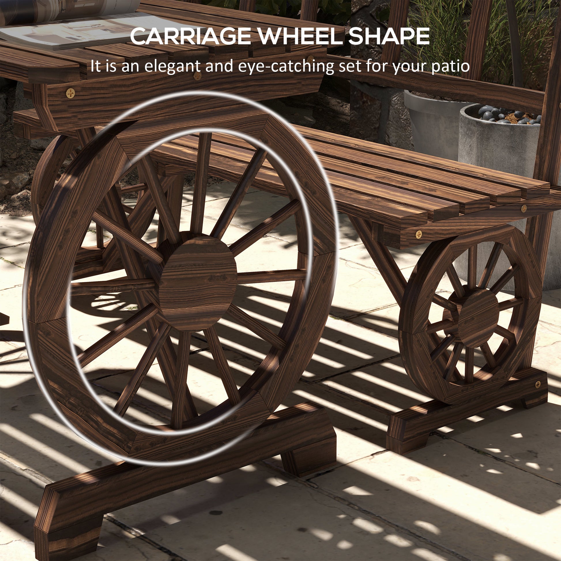 Patio Table and Chairs for 4 People, Wagon Wheel Design, Outdoor Furniture Set for Backyard, Garden, Carbonized - Loving My Life Outdoors