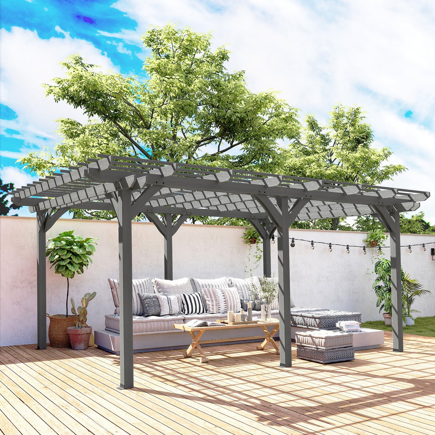 12' x 16' Outdoor Pergola, Wood Gazebo Grape Trellis with Stable Structure for Climbing Plant Support, Gray - Loving My Life Outdoors