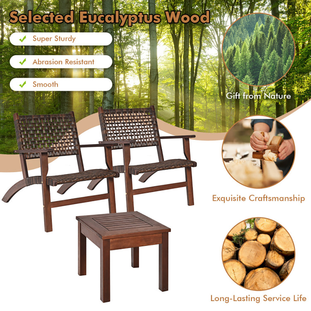 3 Pieces Outdoor Wooden Patio Rattan Furniture Set - Loving My Life Outdoors