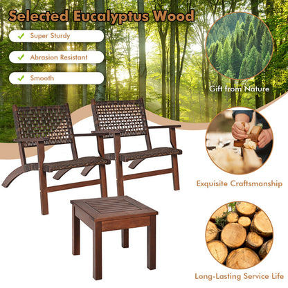 3 Pieces Outdoor Wooden Patio Rattan Furniture Set - Loving My Life Outdoors