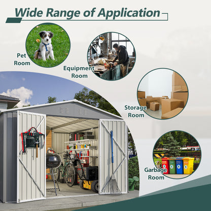 10 X 10 FT Outdoor Storage Shed, Large Metal Tool Sheds With Updated Frame Structure And Lockable Doors, Garden Shed For Backyard Garden Patio Lawn, Grey - Loving My Life Outdoors